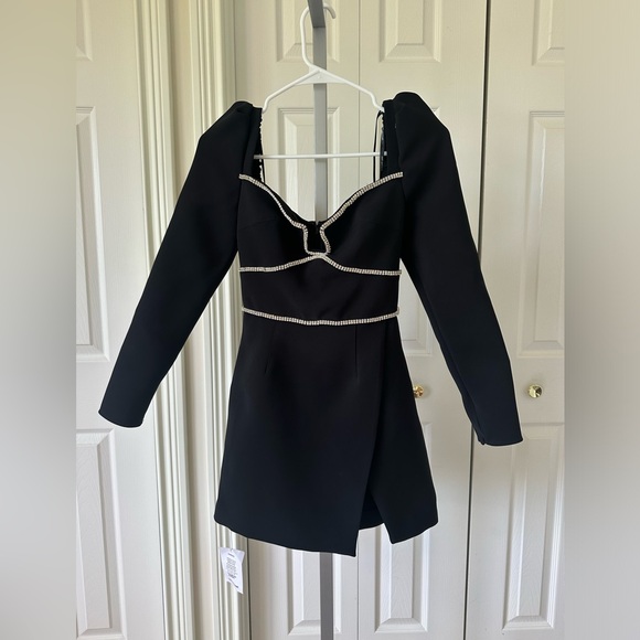 SELF PORTRAIT BLACK CREPE DIAMANTE
DETAIL MINI DRESS - Picture 7 of 13